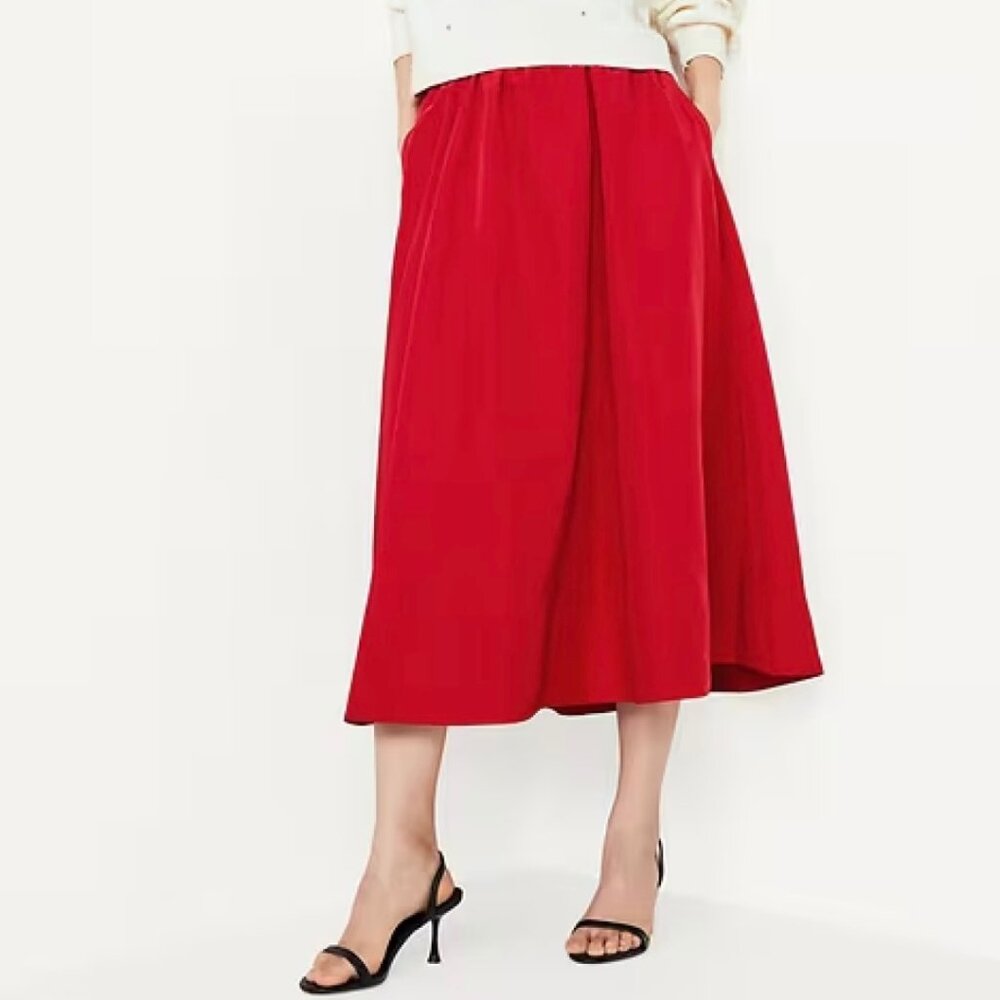 Red taffeta shirred midi skirt from Old Navy